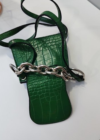 Zincir Detaylı Yeşil Yılan Derisi Kadın Çanta - Görsel 3