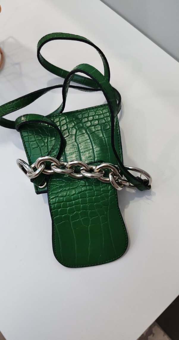 Zincir Detaylı Yeşil Yılan Derisi Kadın Çanta - Görsel 3