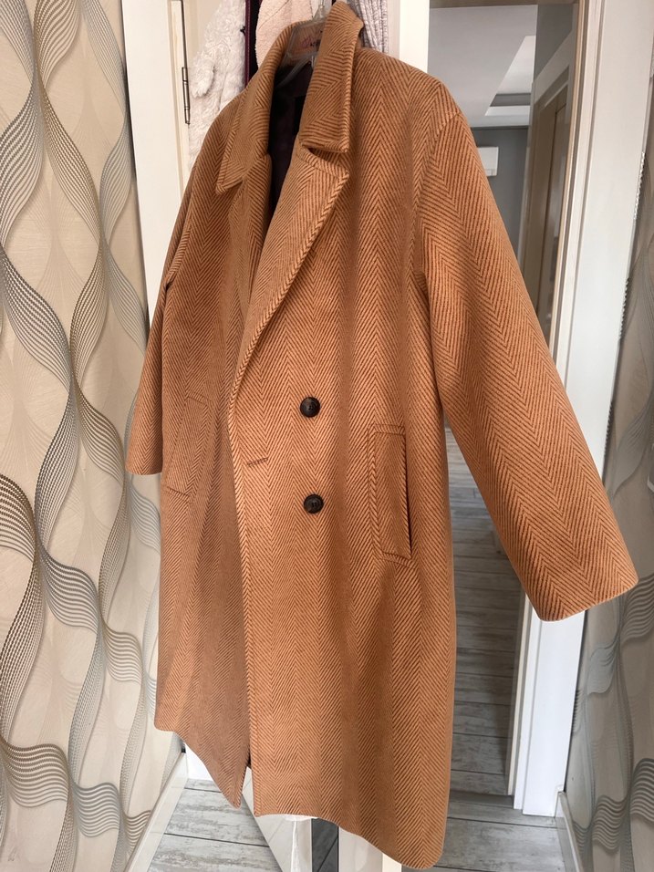 Bej/Kahve Yün & Pamuk Kadın Kaban - Görsel 2