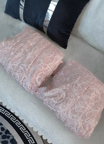 Açık pembe ikili fon perde 