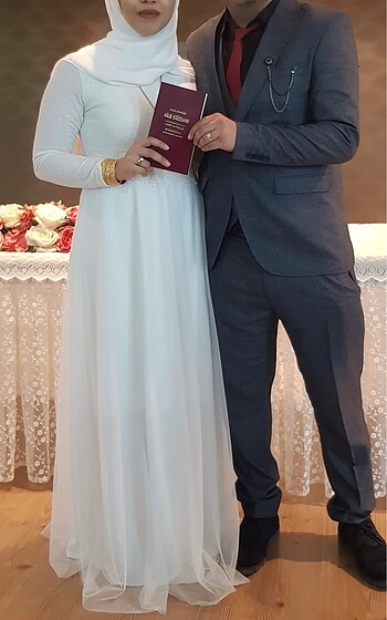 Tesettür beyaz nikah elbisesi