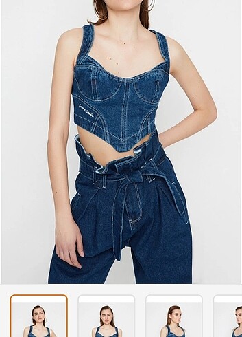 40 Beden lacivert Renk Denim korseli krop