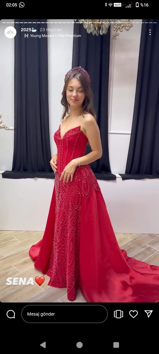 Kırmızı İşlemeli kına  gecesi Abiye Elbise - Görsel 3