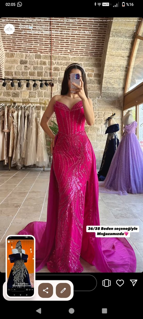 Kırmızı İşlemeli kına  gecesi Abiye Elbise - Görsel 2