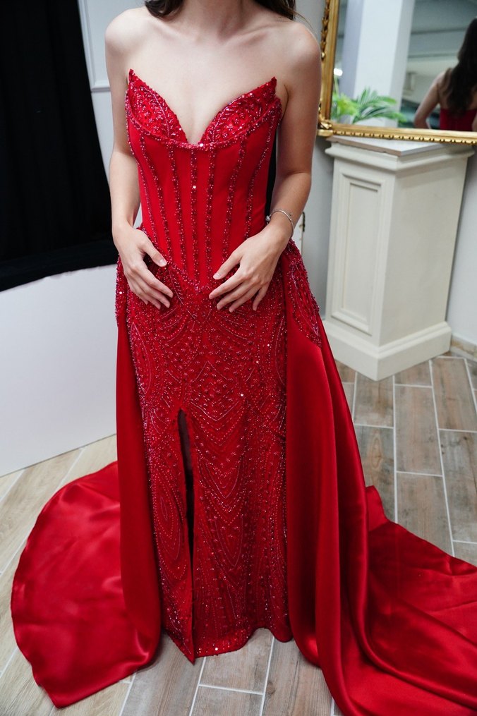 Kırmızı İşlemeli kına  elbisesi - Görsel 4