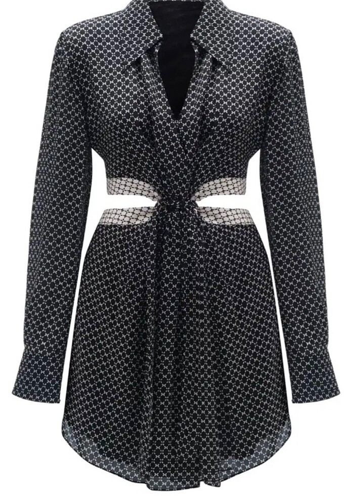 Love my body siyah gömlek elbise - Görsel 3