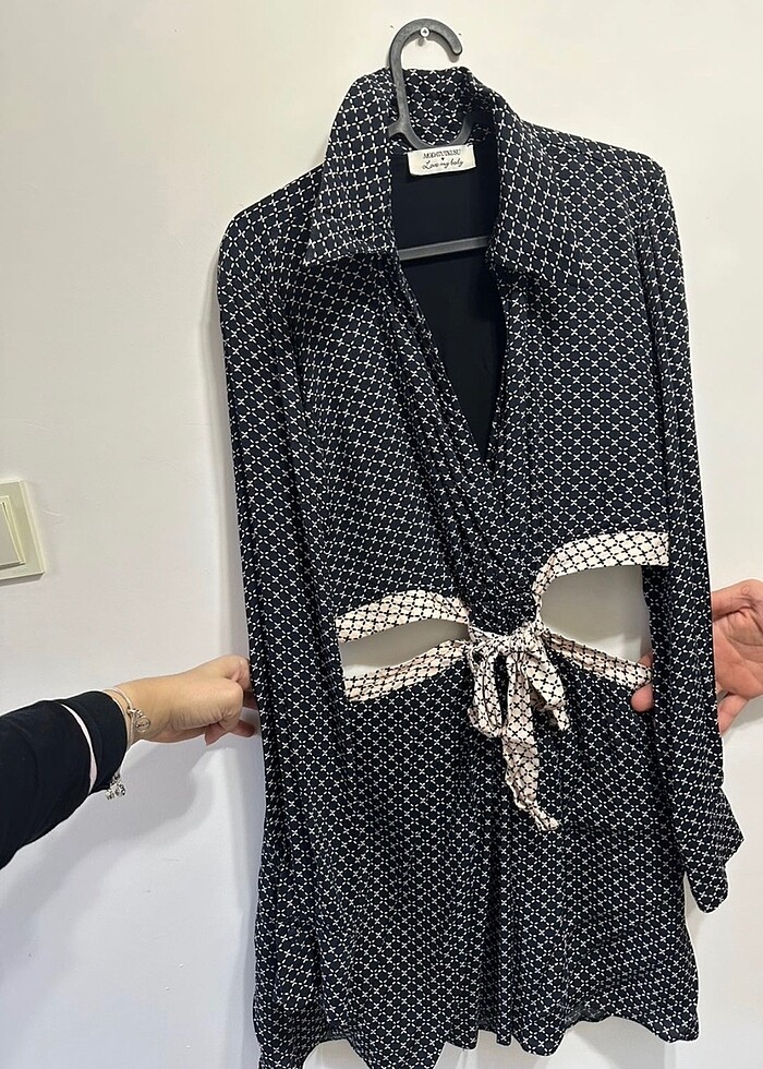 Love my body siyah gömlek elbise - Görsel 2