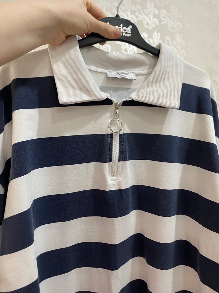 Kadın lacivert Beyaz Çizgili Düğmeli Uzun Kollu sweet - Görsel 3