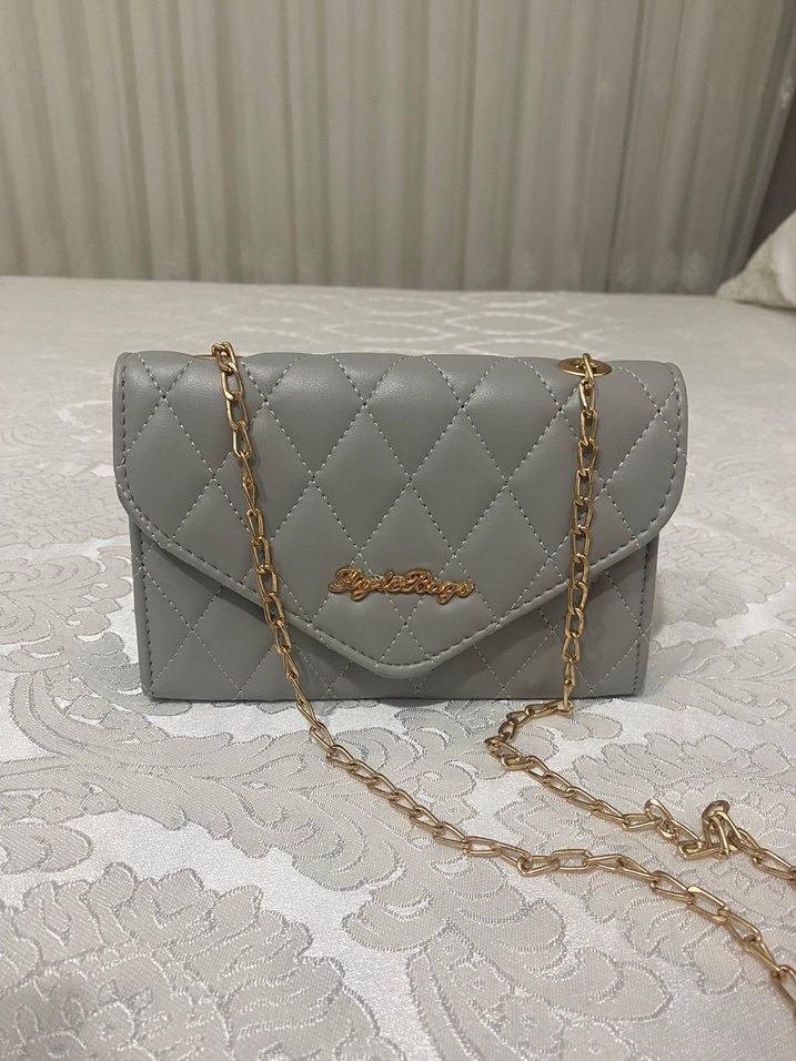 Gri Zincirli Kadın Deri Çanta - Görsel 2