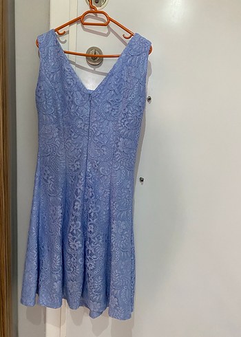 Dantel Detaylı Mavi Elbise - Görsel 2