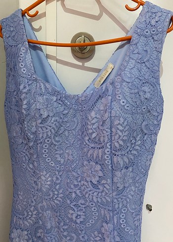 Dantel Detaylı Mavi Elbise - Görsel 3