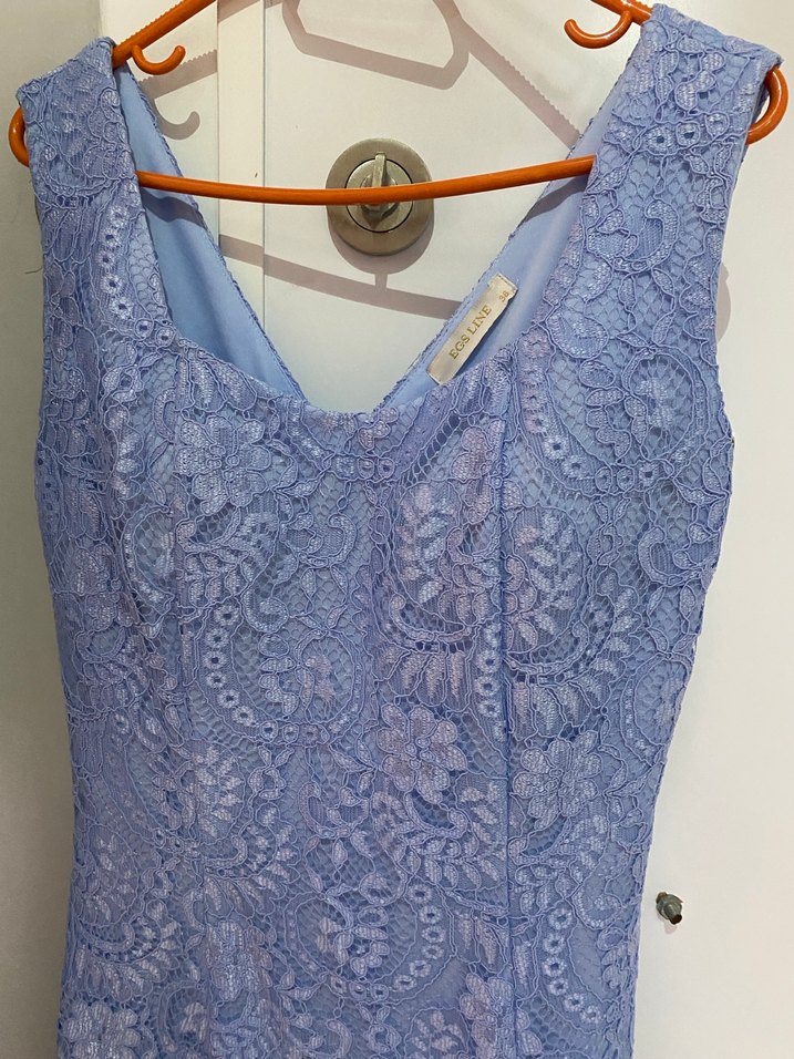 Dantel Detaylı Mavi Elbise - Görsel 3