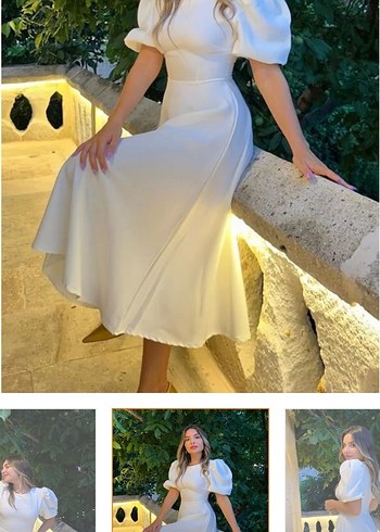 Beyaz Midi elbise - Görsel 2