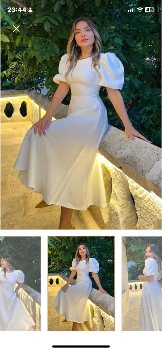 Beyaz Midi elbise - Görsel 2