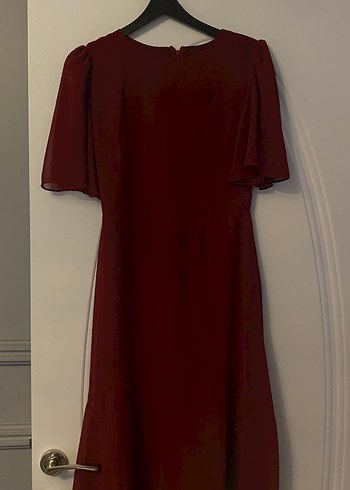 Bordo Midi Yaka Kadın Elbise