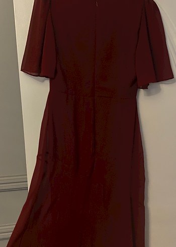 36 Beden bordo Renk Bordo Midi Yaka Kadın Elbise