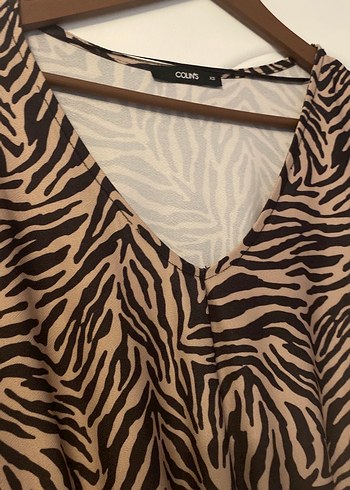 Colin's V Yaka Kahverengi Zebra Desenli Uzun Elbise