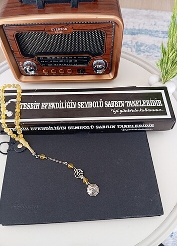 Gümüş püsküllü damla kehribar tesbih 9 gr
