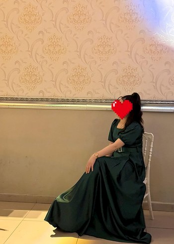 Kadın zümrüt Yeşili Uzun Saten Elbise Abiye - Görsel 3