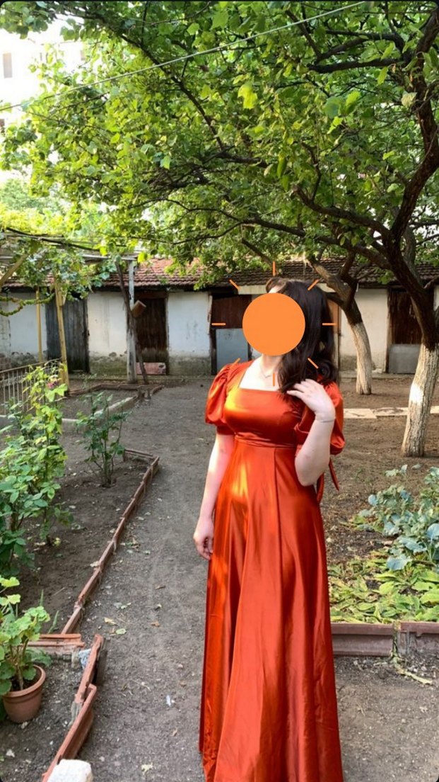 Turuncu V Yaka Uzun Drapeli Elbise - Görsel 4