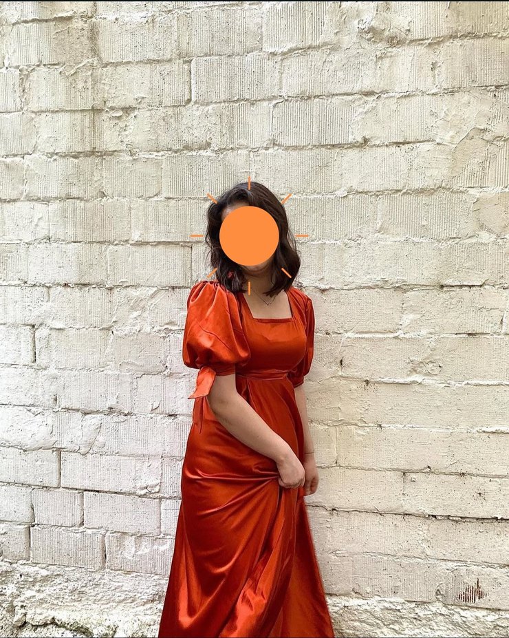 Turuncu V Yaka Uzun Drapeli Elbise - Görsel 2