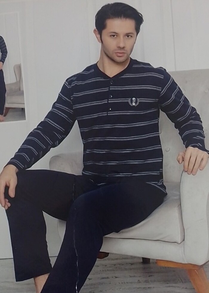 M beden pamuklu penye erkek pijama takımı - Görsel 2