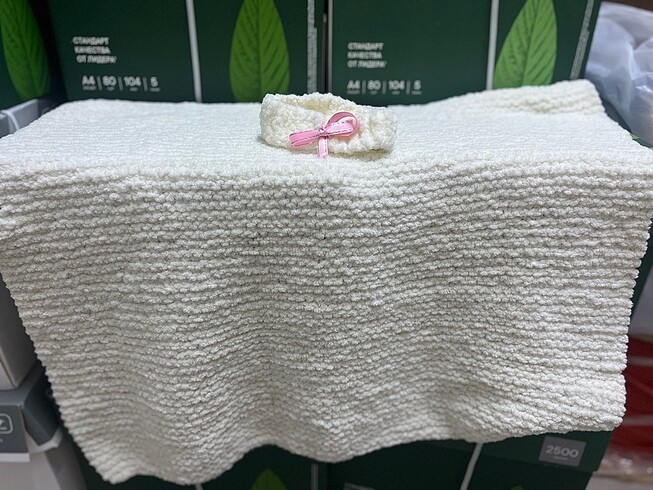 El örgüsü Polar ipten battaniye ve saç bandı - Görsel 2