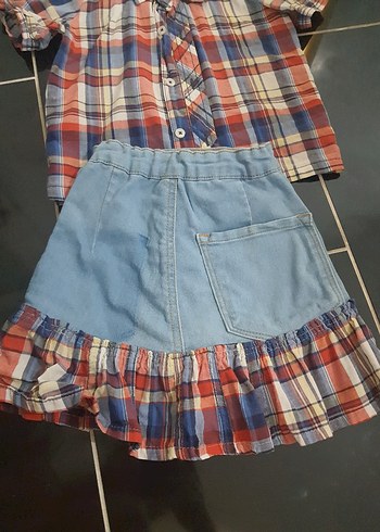 24-36 Ay Beden çeşitli Renk Renkli Fırfırlı Kot Etek ve gomlek takimi