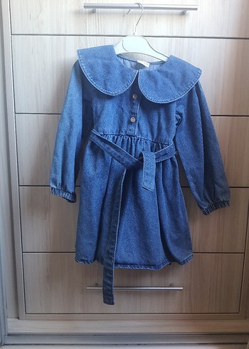 defacto kemerli Uzun Kollu Denim Kız Elbisesi