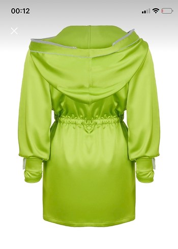 Drapeli Yüksek Yakalı Parlak Yeşil Mini Yağmurluk - Görsel 5