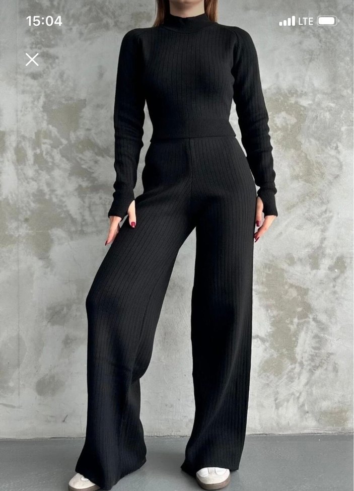 Kadın Siyah Uzun Kollu Boğazlı triko takım - Görsel 3