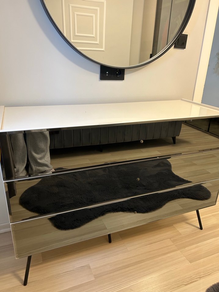 Gri cam aynalı Şifoniyer ve ayna - Görsel 4