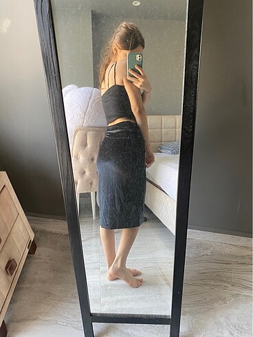 s Beden siyah Renk Mango yırtmaçlı gece eteği