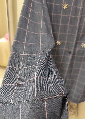 Gri Kareli Düğmeli Kot Gömlek - Görsel 3