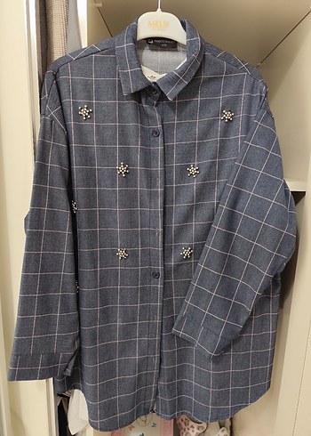 Gri Kareli Düğmeli Kot Gömlek - Görsel 5