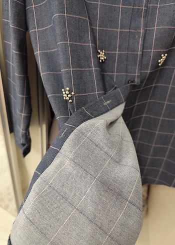 Gri Kareli Düğmeli Kot Gömlek - Görsel 7