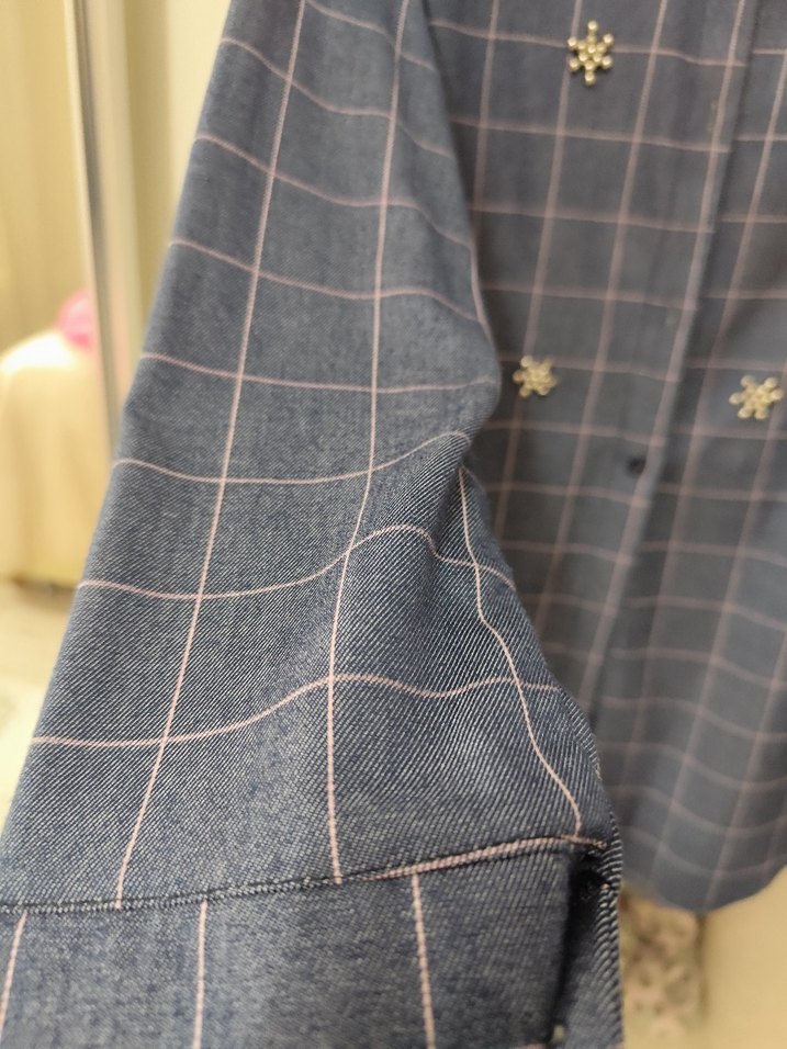 Gri Kareli Düğmeli Kot Gömlek - Görsel 3