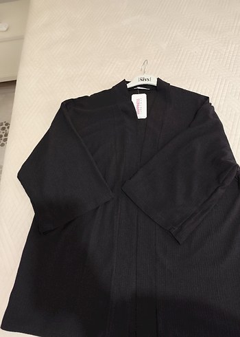happines Siyah Midi örme kimona - Görsel 5