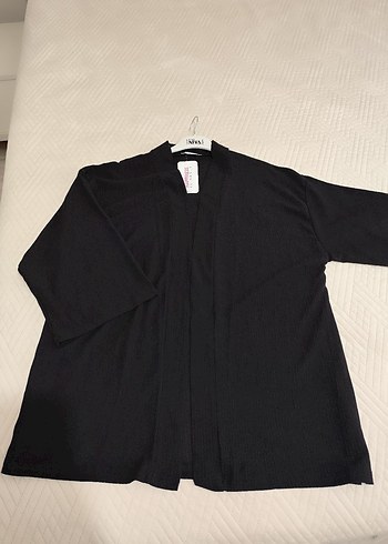 happines Siyah Midi örme kimona - Görsel 4