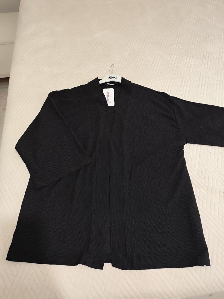 happines Siyah Midi örme kimona - Görsel 4