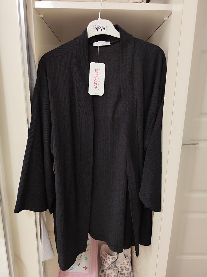 happines Siyah Midi örme kimona - Görsel 2