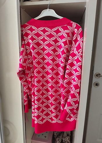 Pembe Desenli Örgü Kadın Hırka - Görsel 4