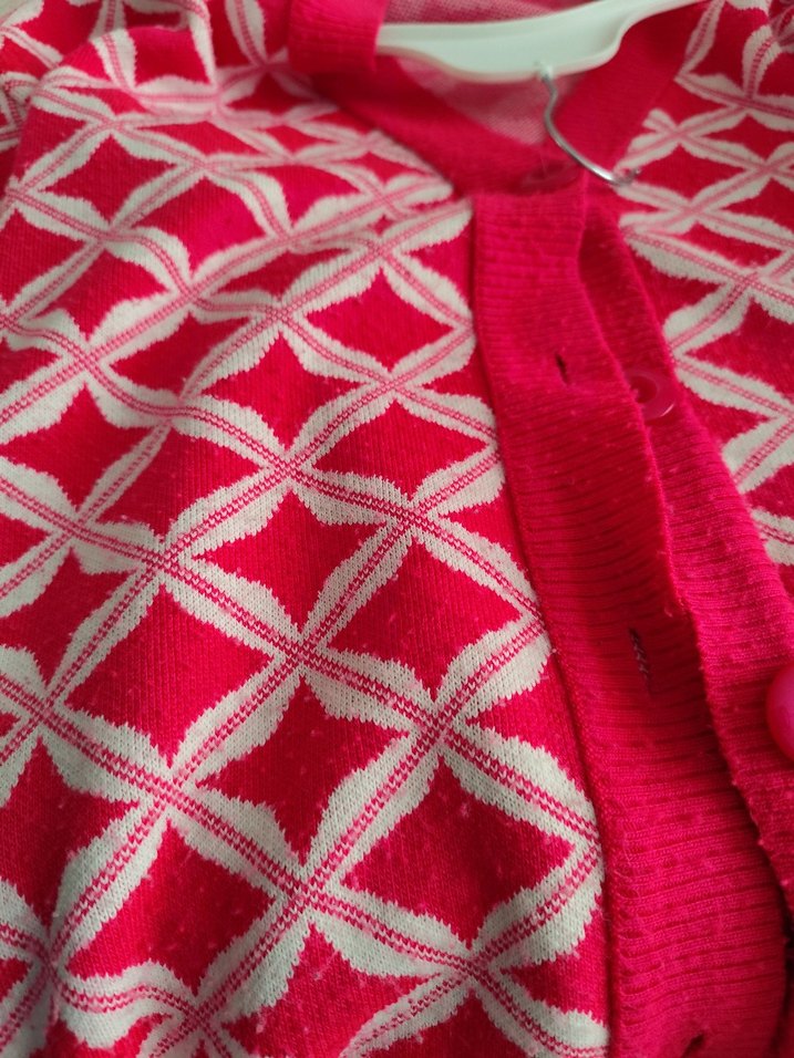 Pembe Desenli Örgü Kadın Hırka - Görsel 5