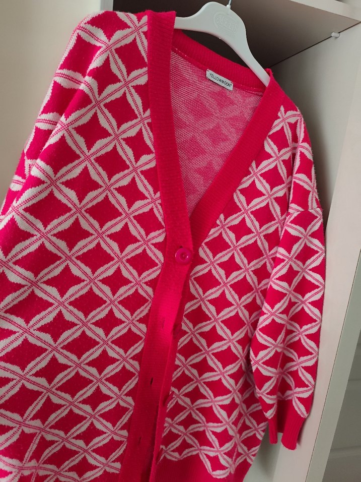 Pembe Desenli Örgü Kadın Hırka - Görsel 2