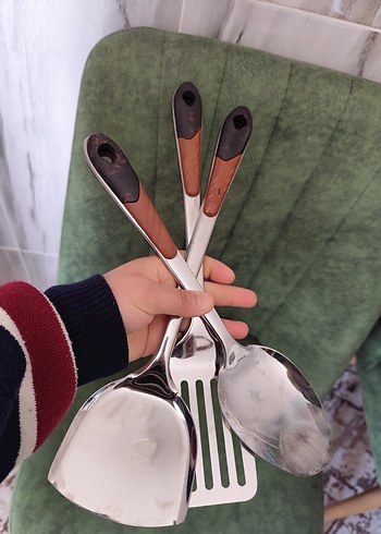 Kahverengi Saplı 3 Parça Mutfak Gereci Seti - Görsel 5