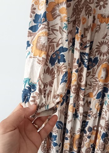 xl Beden Bej Bohem Uzun Kollu Salaş Elbise