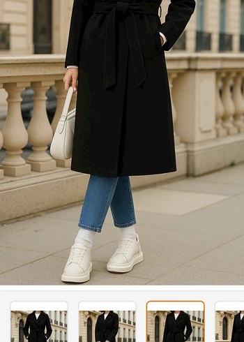 Kadın siyah Midi Süet Kemerli Trençkot - Görsel 2