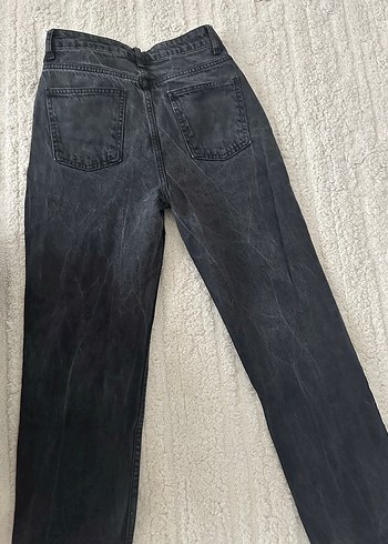 36 Beden Kadın Gri Bağlama Desenli Kürklü Regular Denim Pantolon