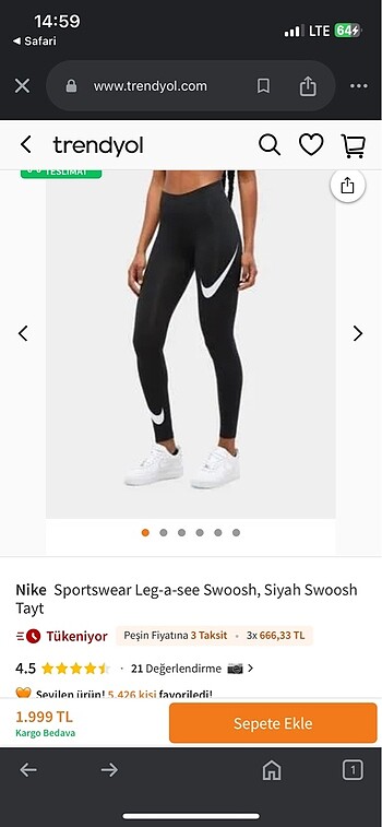 xs Beden siyah Renk Orjinal Nike Tayt