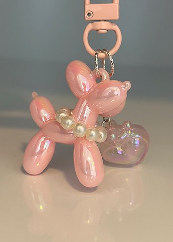 Beden pembe Renk İnci Detaylı Pembe Balon Köpek Charm Anahtarlık